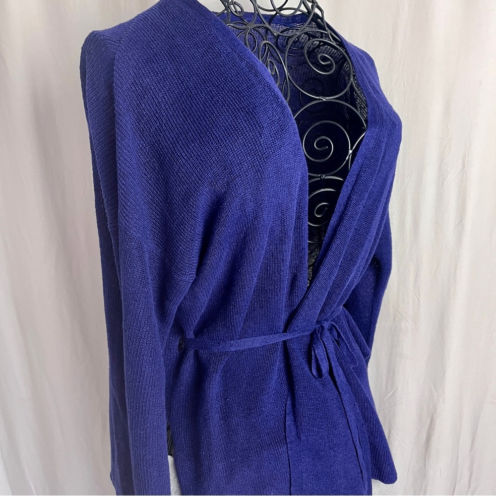 JOSEPH 100% Linen Knit Cardigan Belted Cobolt Blue M | Lightweight Luxe